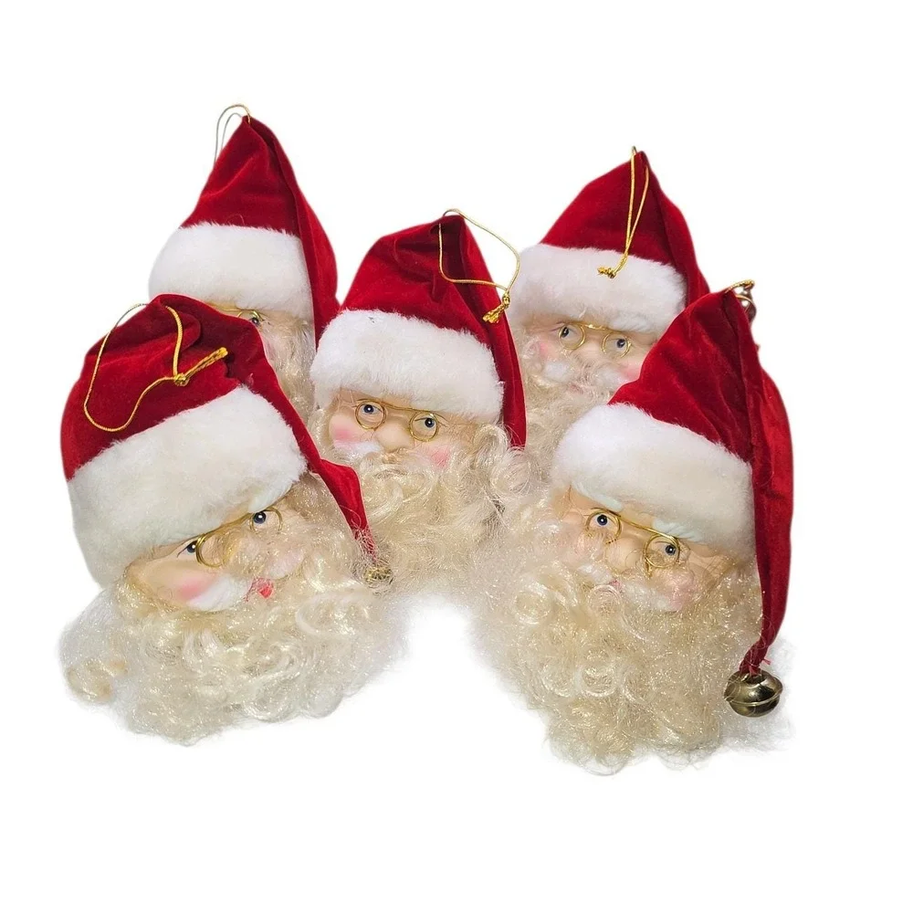 VTG Porcelain Santa Head Christmas Ornament Velvet Hat Curly Beard Lot Of 18‎